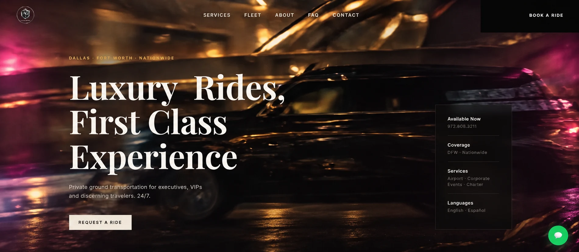 Portada cinematográfica del website de AG Luxury Mobility